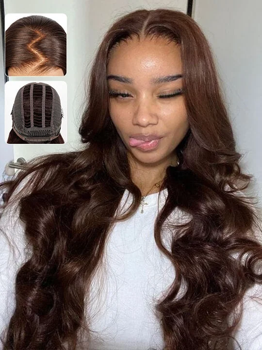 Colored wig with a natural - looking root for a more realistic look[Wear & Go] Breathable Cap Wig Chocolate Brown 3D Body Wave 6x4.5 13x4 Lace Wigs