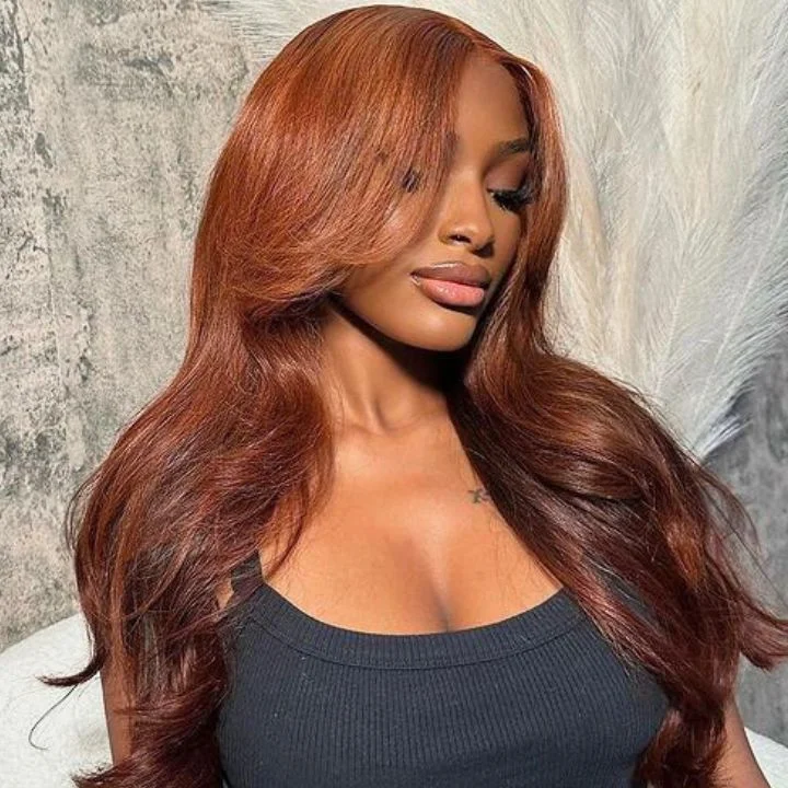 Colored wig with a purple - violet shade for a regal and elegant lookAmandaHair Bright Brown13x4 Lace Front Body Wave Wig Copper Auburn Color Wigs