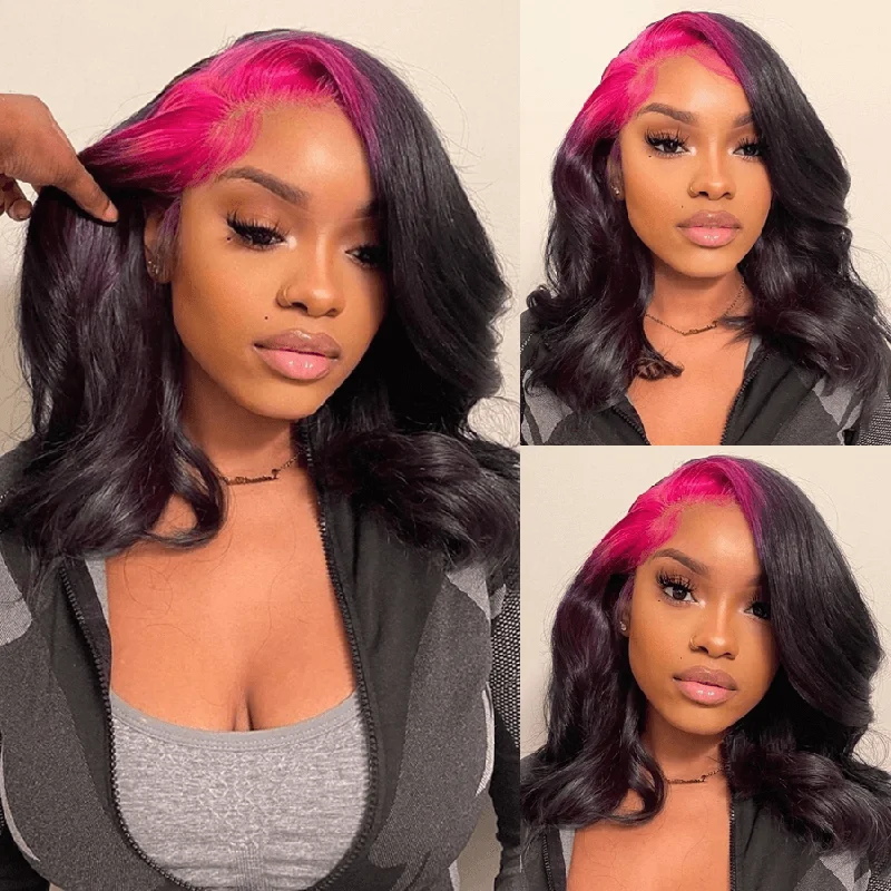 Colored wig with a silk - base cap for a comfortable and smooth feelBillie Eilish Hairstyles Neon Red Roots On Nature Black Hair Body Wave Wigs-Amanda Hair