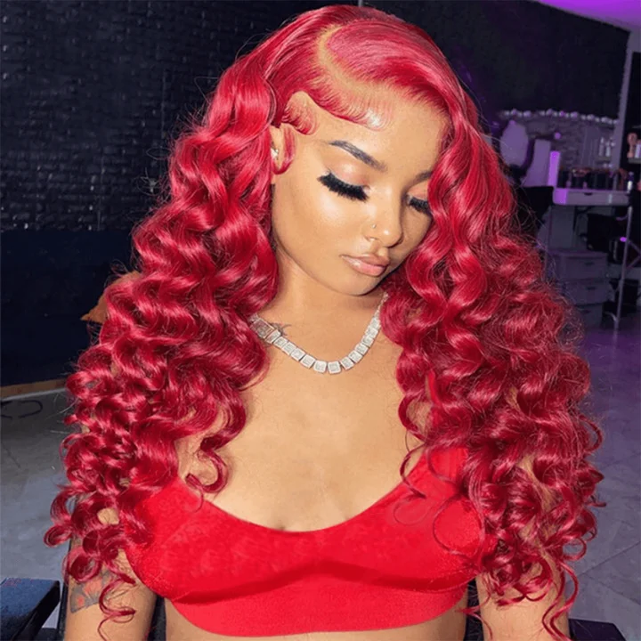 Colored wig with a side - part for a more flattering appearanceBurgundy Lace Front Wig 99J Red Wand Curly Human Hair Wigs Colored HD Transparent Preplucked Red Wine Hair Wig-Amanda Hair