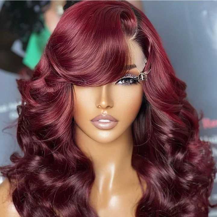 Colored wig with a natural - looking root for a more realistic lookBurgundy Wigs Body Wave 13x4 Lace Front Wigs 99J Colored Wigs 4x4 HD lace closure Wigs-Amanda Hair