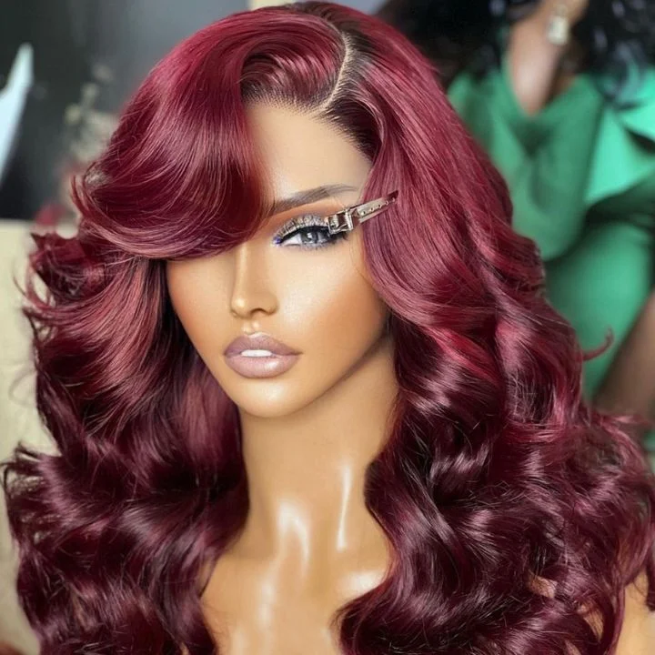 Colored wig with a side - part for a more flattering appearanceBurgundy Wigs Body Wave 13x4 Lace Front Wigs 99J Colored Wigs 4x4 HD lace closure Wigs-Amanda Hair