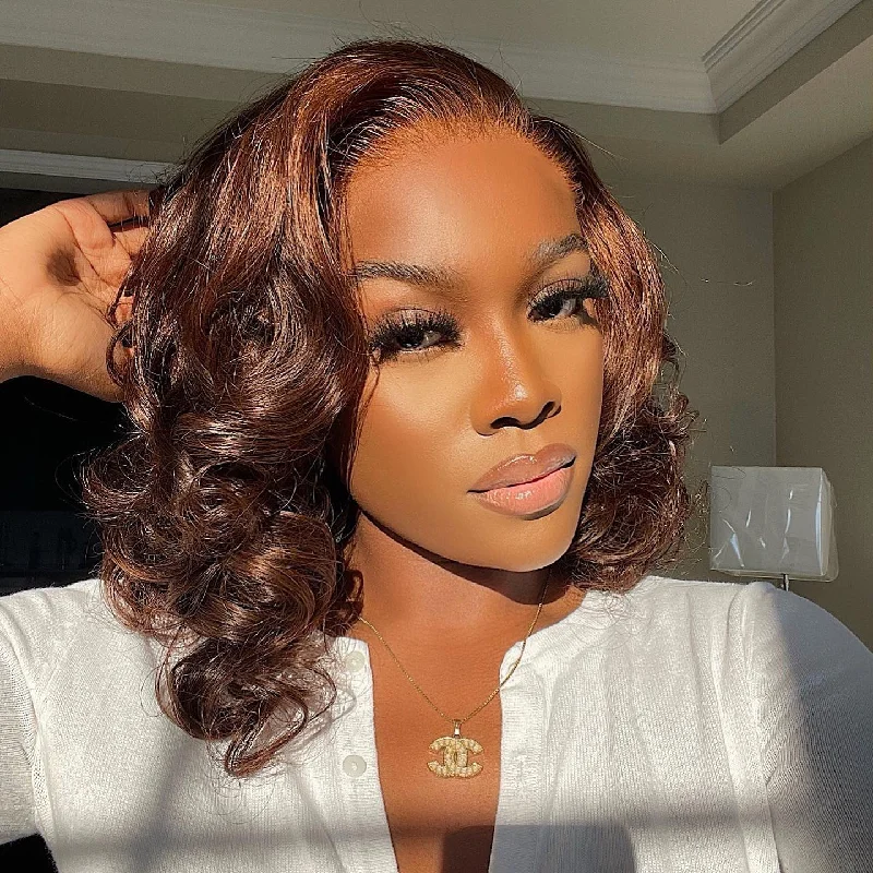 Colored wig with a 150 - density for a full and thick appearanceChestnut Brown Body Wave Human Hair Wigs Reddish Brown 13x4 Lace Front Colored Wig For Black Women 14'' -Amanda Hair