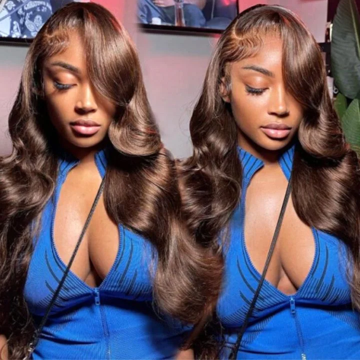 Synthetic colored wig with a heat - resistant formula for easy stylingChestnut Brown Body Wave Human Hair Wigs 13x4 Lace Front Colored Wig For Black Women-Amanda Hair