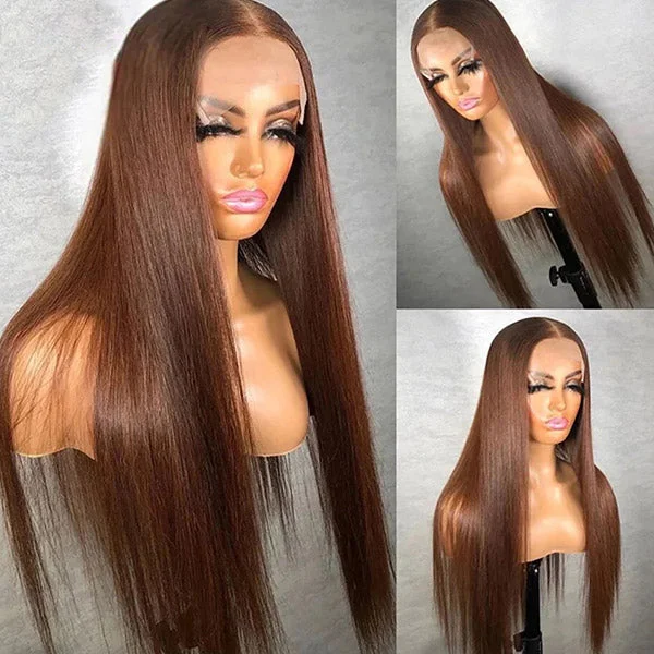 Colored wig with a 150 - density for a full and thick appearanceChestnut Brown Straight Human Hair Wigs 13x4 Lace Front Colored Wig For Black Women-Amanda Hair