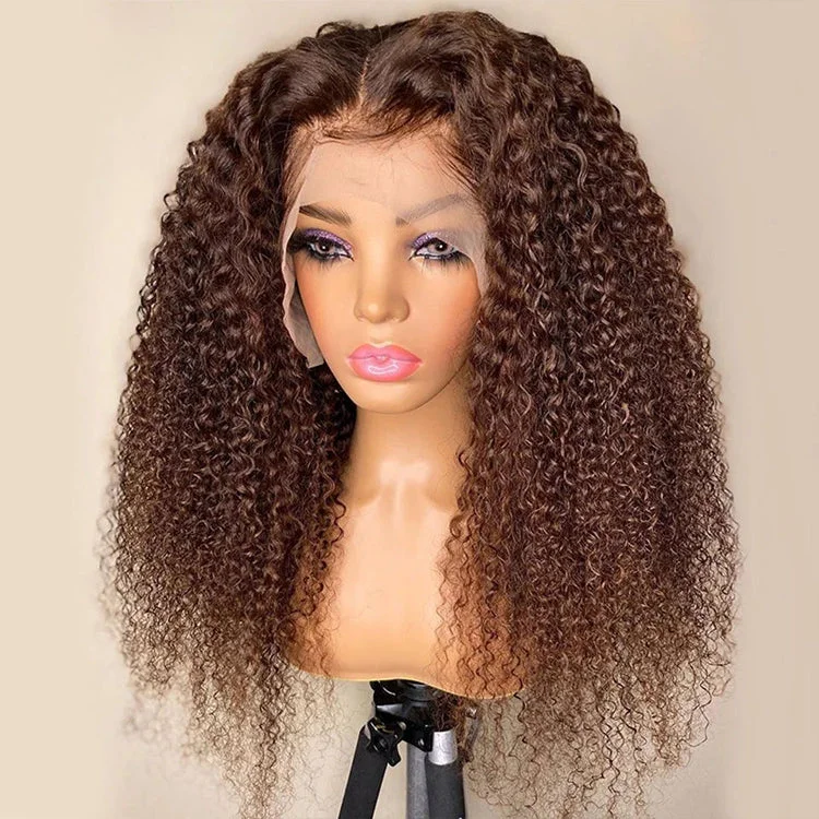 Colored wig with a pre - bleached knot for a natural - looking scalpChestnut Spanish Curly HD Transparent Lace Front Wigs Deep Hairline 100% Human Hair -Amanda Hair