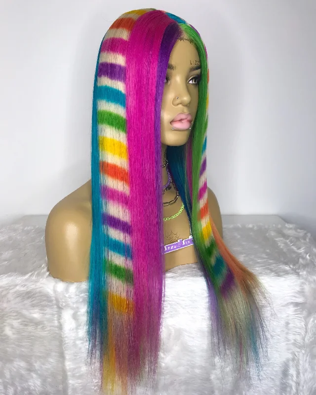 Synthetic colored wig with a heat - resistant formula for easy stylingChromatic Chaos -Full Lace