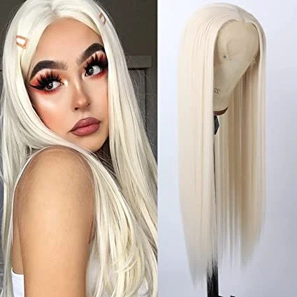 Colored wig with a wavy texture for a beachy and fun lookHigh Quality Synthetic Lace Front Wig 13x3.5  #60 Platinum Blond Color