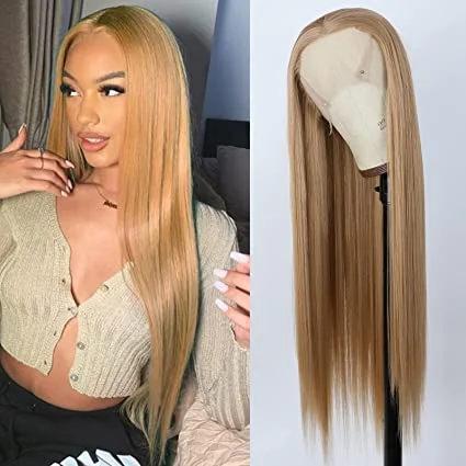 Colored wig with a side - part for a more flattering appearanceHigh Quality Synthetic Lace Front Wig 13x3.5  Honey Blond Color