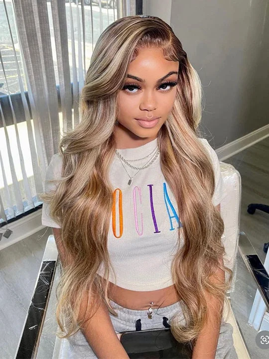 Colored wig with a silk - base cap for a comfortable and smooth feelP4/613 P6/613 Brown Hair With Blonde Highlights 3D Body Wave 13x4 Lace Frontal Wigs