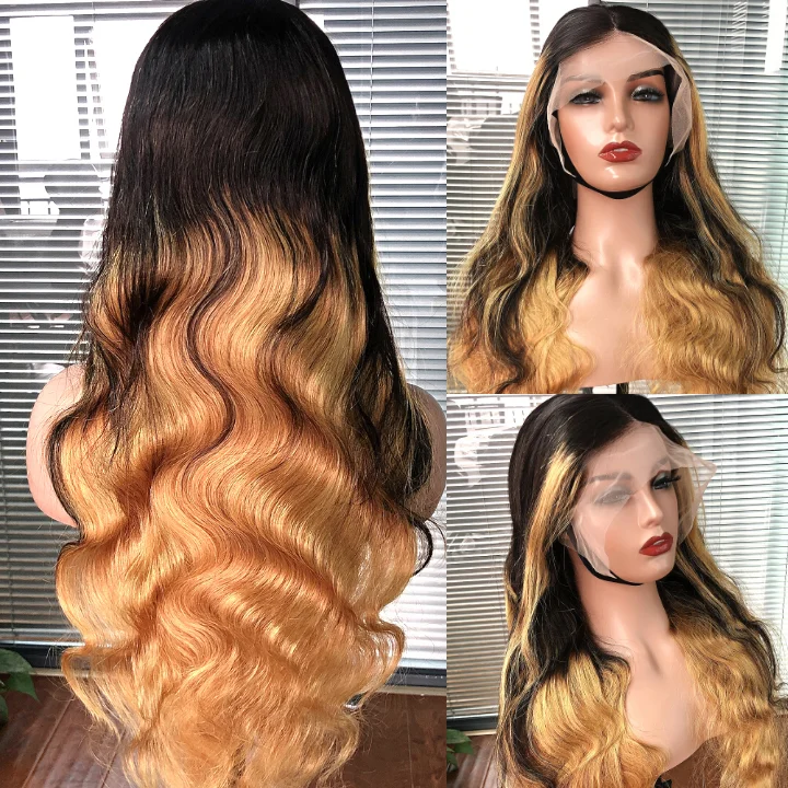 Colored wig with a curly texture for a bold and stylish choiceHighlight Light Brown Body Wave 13x4 Lace Front /4*4 Lace Closure Wigs Skunk Stripe Ombre Color Lace Wigs- Amanda Hair