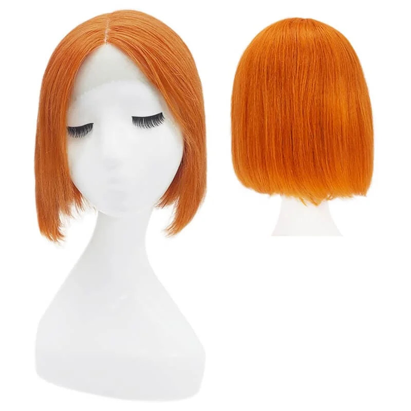 Colored wig with a pre - bleached knot for a natural - looking scalpHuman Hair Lace Front U Part Short Halloween Bob Wig Straight Orange