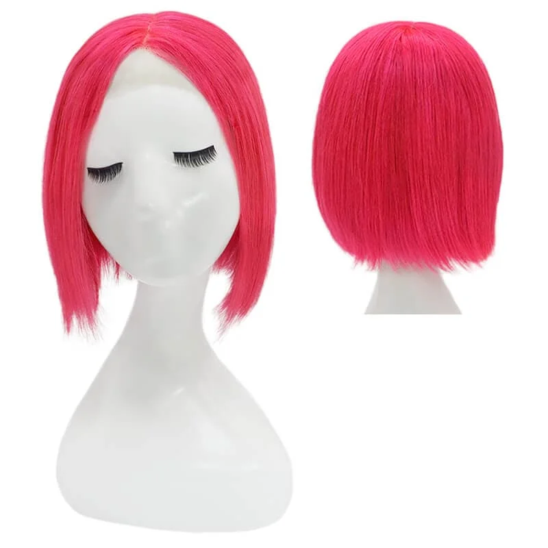 Colored wig with a blue - green ombre effect for a unique and trendy appearanceHuman Hair Lace Front U Part Short Halloween Bob Wig Straight Pink