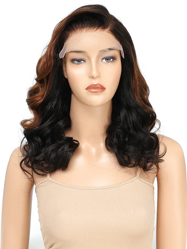 Colored wig with a natural - looking root for a more realistic lookJunoda 1B/30 Mix Color Ginger Brown Black Bob Wig 4x4 Lace Loose Body Wave Human Hair Wigs