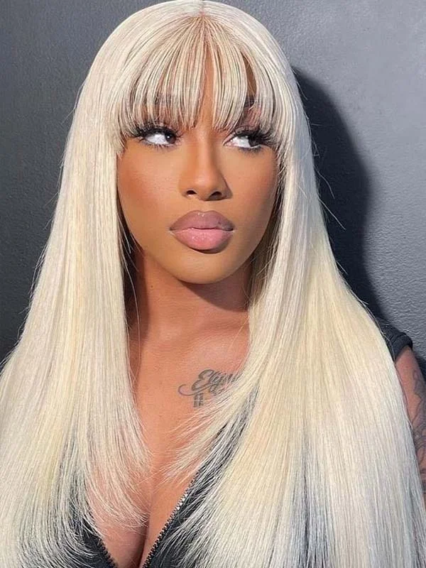 Synthetic colored wig with a heat - resistant formula for easy stylingJunoda 613 Blonde Human Hair Wig with Bangs Colored Straight Wig with Fringe