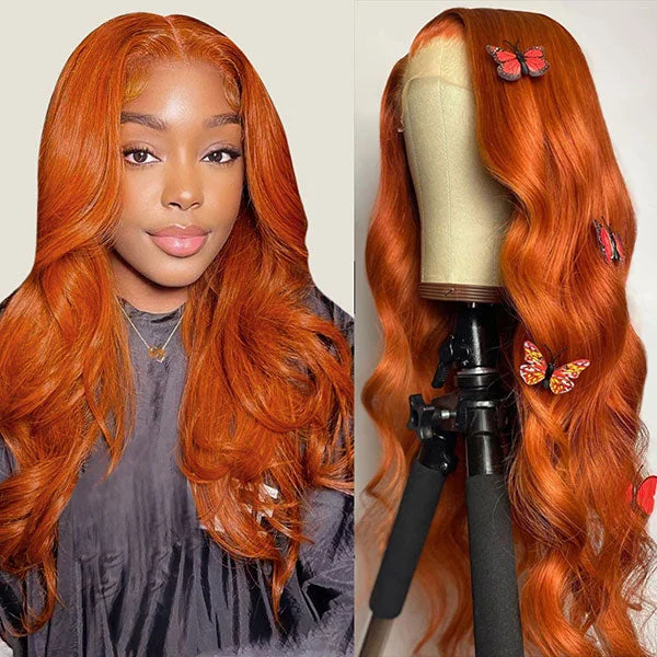 Colored wig with a curly texture for a bold and stylish choiceAnihja Ra'zheem Recommend Junoda Cinnamon Orange Ginger Colored Body Wave Lace Front Wig Human Hair Beauty Must Haves