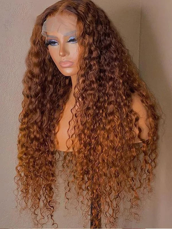 Colored wig with a red - orange hue for a warm and energetic lookTikToker helovehimsumkatie Same Color 30 Water Wave Wig Ginger Brown Wet And Wavy Human Hair Lace Front Wig Junoda