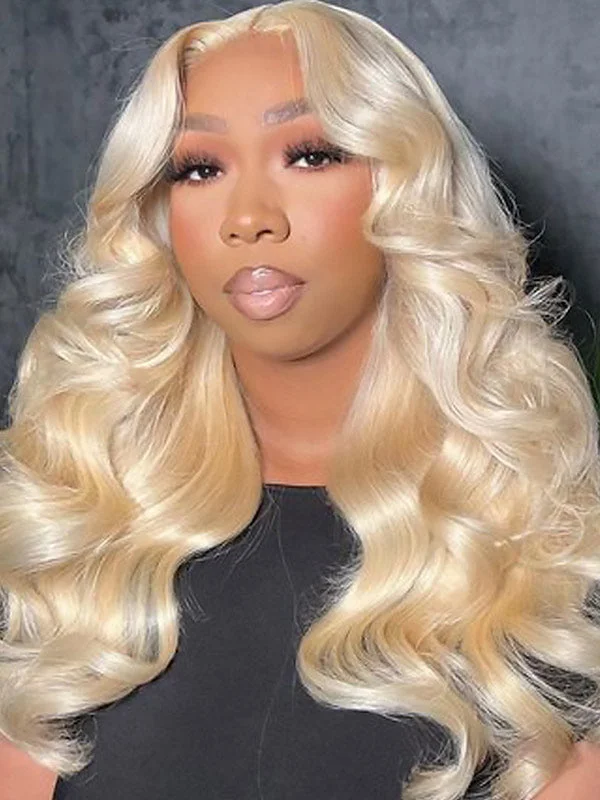 Colored wig with a middle - part for a classic and elegant styleJunoda Hair Body Wave Honey Blonde Transparent Lace Wigs For Woman