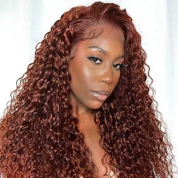 Human - hair colored wig for a natural and luxurious feelDionaLatia Recommend Junoda Long Reddish Brown Jerry Curly Wig Auburn Color #33 Lace Front Human Hair Wigs