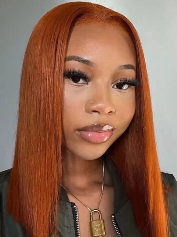 Colored wig with a blue - green ombre effect for a unique and trendy appearanceJunoda Orange Ginger Colored Human Hair Wigs Cinnamon Straight Short Bob Wigs