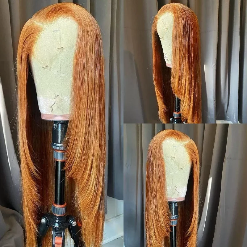 Colored wig with a 150 - density for a full and thick appearanceLight Brown Straight 13x4 Lace Front Straight Butterfly Haircut #30 Brown Wig Layered Hair