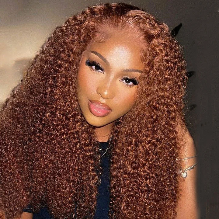 Colored wig with a straight texture for a sleek and minimalist lookLong Kinky Curly Human Hair Light Chestnut Brown Lace Front Wigs Preplucked Medium Auburn Hair Color Wigs