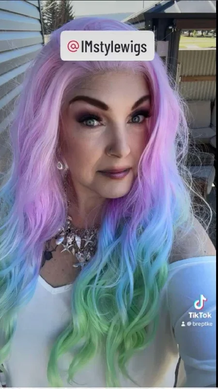 Human - hair colored wig for a natural and luxurious feelBrenda Collection-Mermaid - Colorful Long Wavy Synthetic Lace Front Wig Imstyle