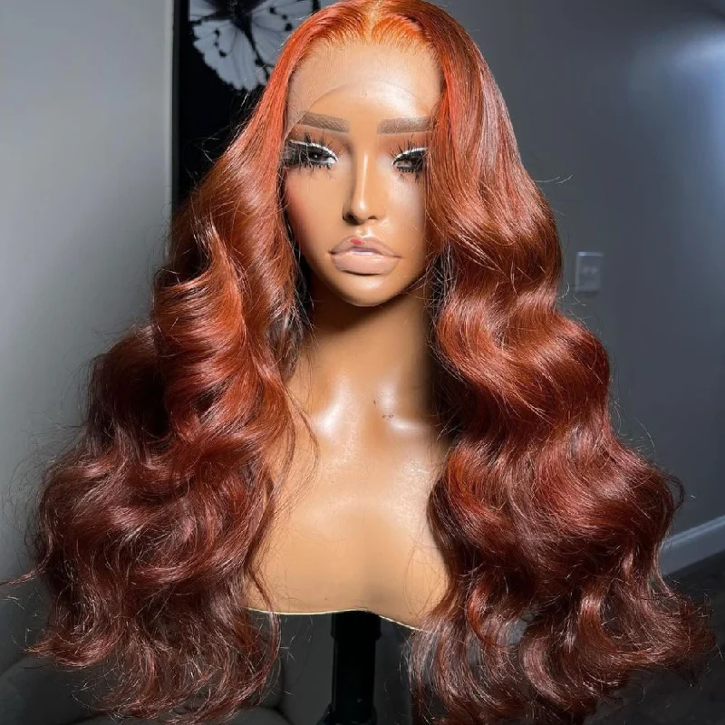 Synthetic colored wig with a heat - resistant formula for easy stylingMoney Piece Highlight Light Orange Transparent Lace Front Human Hair Wigs Body Wave 13x4/4x4 Lace Color Wig-Amanda Hair