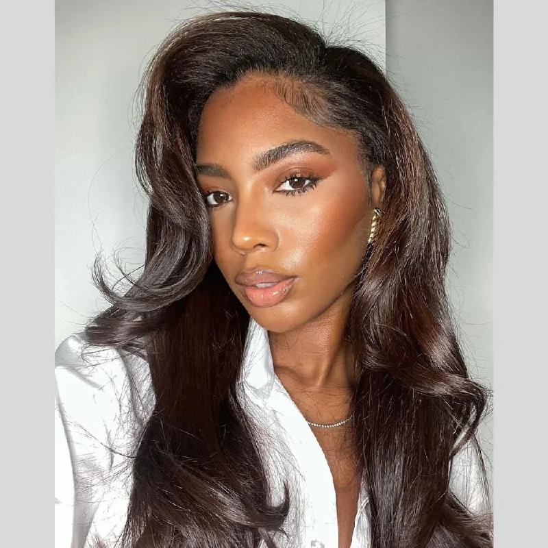 Synthetic colored wig with a heat - resistant formula for easy stylingOmbre Chesnut Layered Cut Wavy 13x4 Lace Front Wig