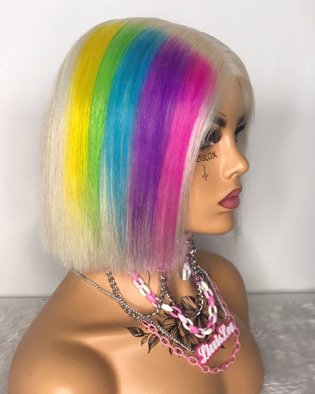 Colored wig with a natural - looking root for a more realistic lookRainbow Road - Full Lace