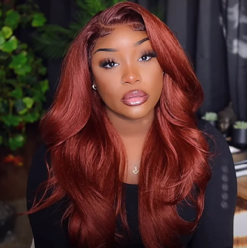 Colored wig with a purple - violet shade for a regal and elegant lookReddish Brown Body Wave Transparent Lace Front Wigs Deep Hairline 100% Human Hair #35 Auburn Color Fall Wigs