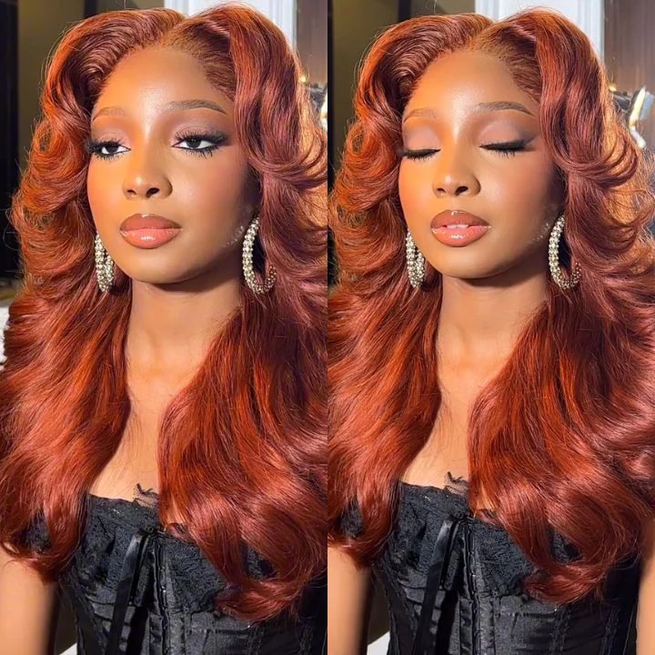 Colored wig with a side - swept bang for a sophisticated lookReddish Brown Glueless Body Wave Human Hair Clear Transparent Lace Front Wigs For Women-Amanda Hair