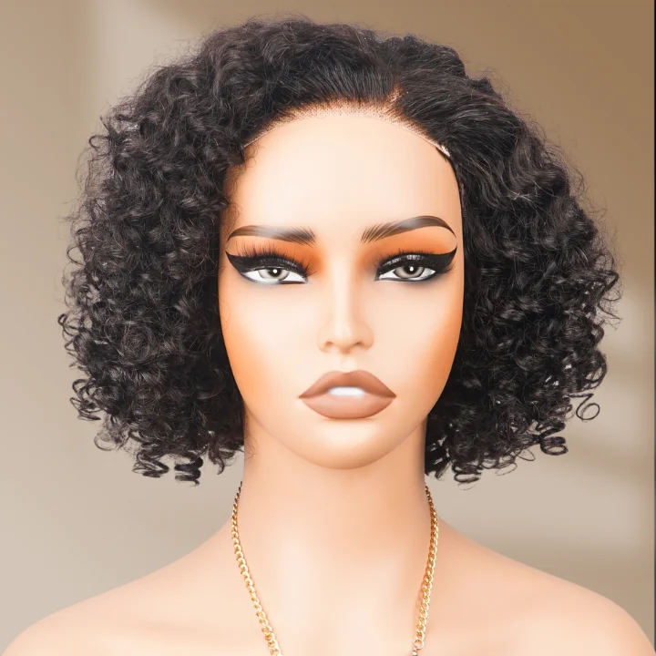 Colored wig with a pre - bleached knot for a natural - looking scalpSunshine Chic Short Glueless Spring Cut Curly Lace Bob Wigs Brazilian Human Hair Transparent Pre Plucked Hairline Nature Color -Amanda Hair