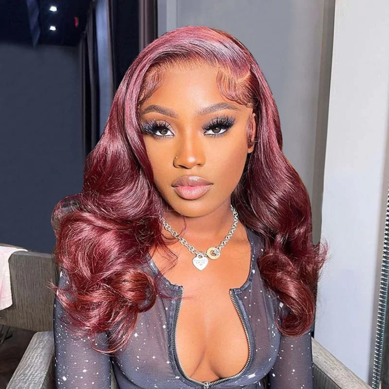 Colored wig with a silver - grey color for a trendy and cool - toned lookWavymy Burgundy 99J Lace Front Wigs Body Wave 13x4 Lace Wigs Pre Plucked Frontal Wigs