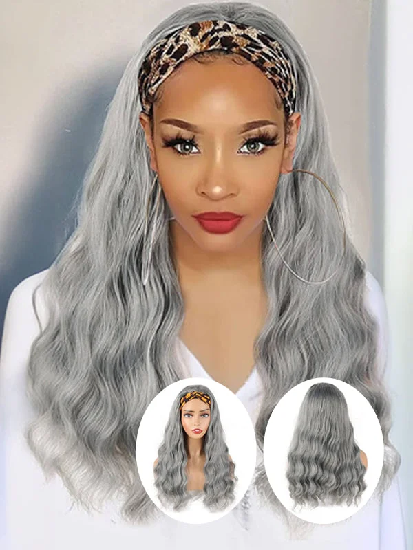 Colored wig with a silver - grey color for a trendy and cool - toned lookWavymy Grey Headband Wig Body Wave Virgin Human Hair Half Wigs Customized Colors Wigs