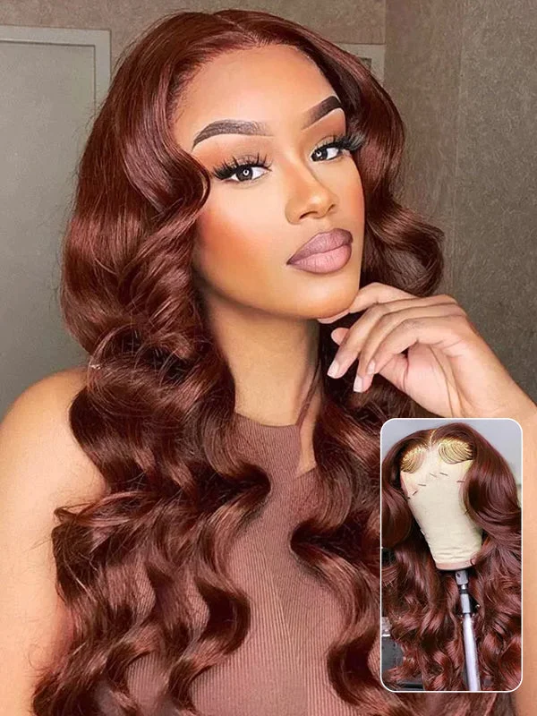 Synthetic colored wig with a heat - resistant formula for easy stylingWavymy Reddish Brown 13x4 Body Wave Lace Front Virgin Human Hair Wigs