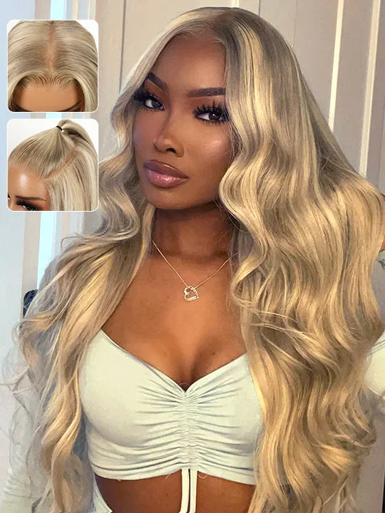 Colored wig with a wispy fringe for a soft and feminine look[Wear & Go] Pre-Everything Blonde Balayage Highlights Glueless 5x5 Lace Wig 13x6 Full Lace Frontal Wig