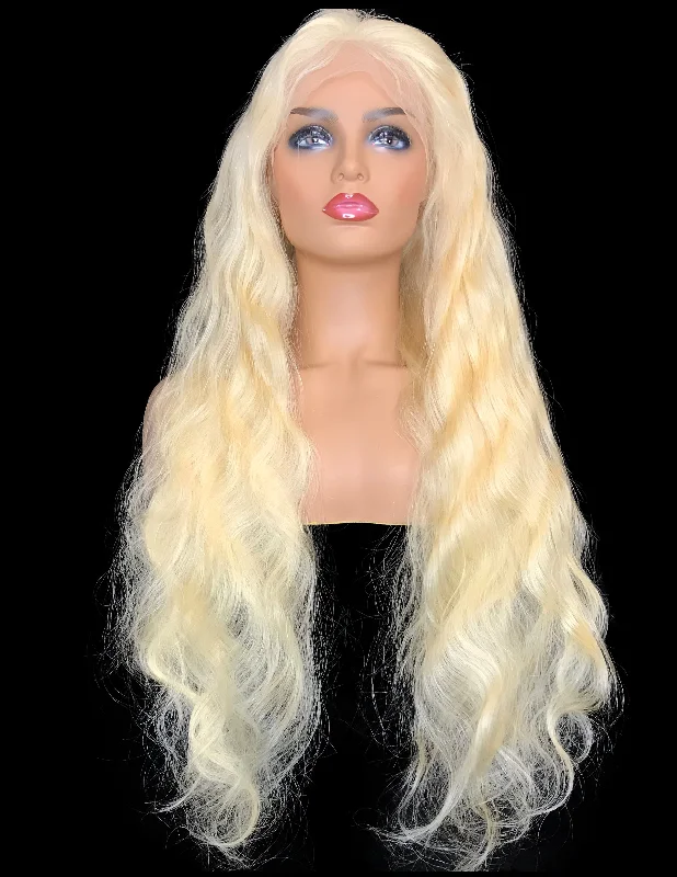 Braided wigs with a side - part for a flattering look#613 Remy Body Wave Lace Frontal Human Hair Wig