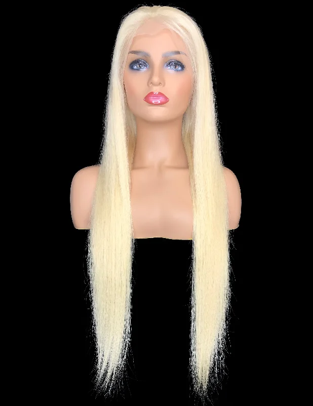 Kinky braided wigs with a tight curl pattern for authenticity7A Transparent #613 Remy Straight Lace Frontal Human Hair Wig