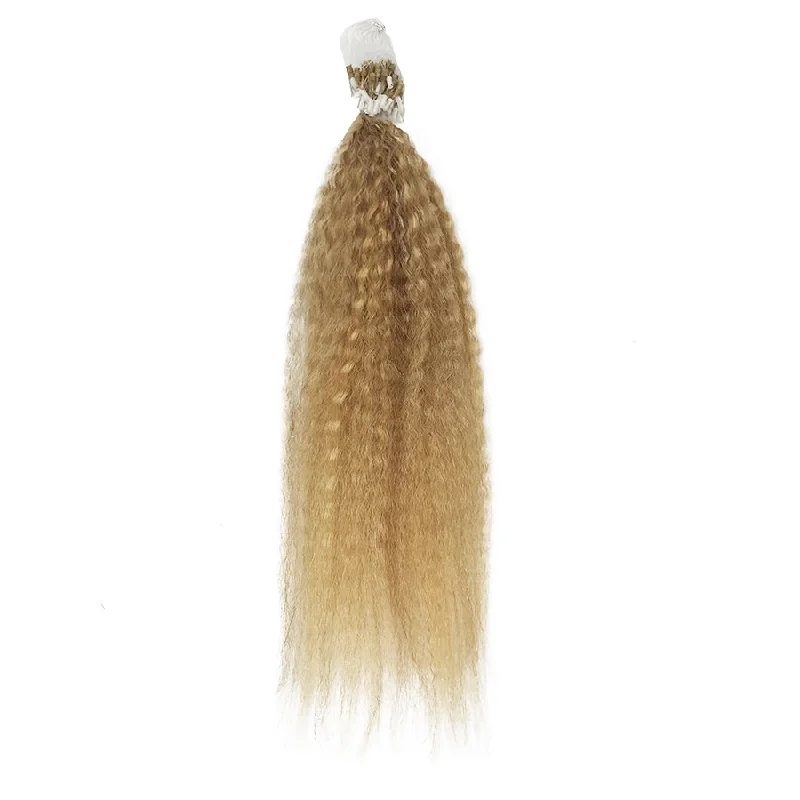 Blonde braided wigs for a trendy and sun - kissed appearance8A Micro Link Kinky Straight Human Hair Extension #24/27/17