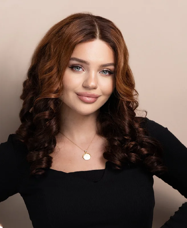 Lace wig with a middle - part for a classic and elegant stylebouncy curls human wig - 18" brown ombre.