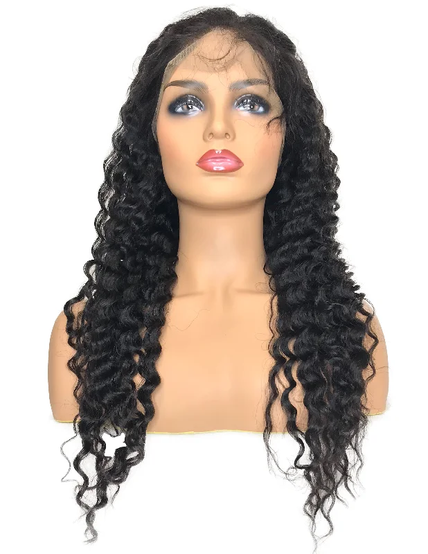 Bohemian - style braided wigs with added beads and accessories8A Malaysian Deep Wave Lace Frontal Human Hair Wig