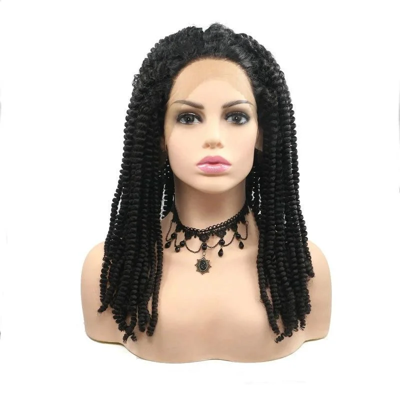 Kinky braided wigs with a tight curl pattern for authenticityDreadlock Hair Crochet Braids Synthetic Lace Front Wigs