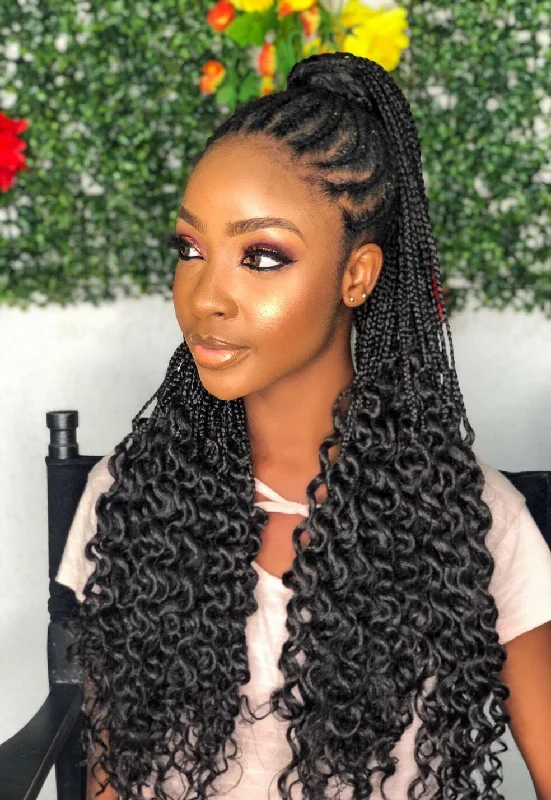 Micro braided wigs for a delicate and intricate styleGoddess Braids Ponytail Wig