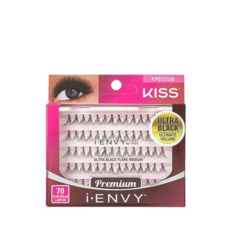 Lace wig with a pre - plucked hairline for a more natural lookKISS iENVY PREMIUM LASHES-Ultra Black Flare #KPE02UB