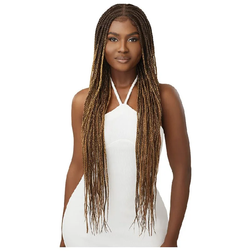 Lace wig with a pre - bleached knot for a natural - looking scalpOutre Synthetic Pre-Braided 100% Fully Hand-Tied Glueless Whole Lace Front Wig - Knotless Box Braids 36"