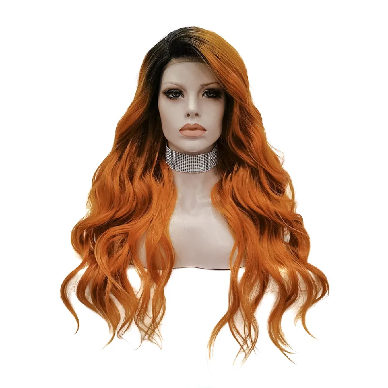 Lace wig with a wispy fringe for a soft and feminine lookPremium Wig - Auburn Long Big Wave Lace Front Wig