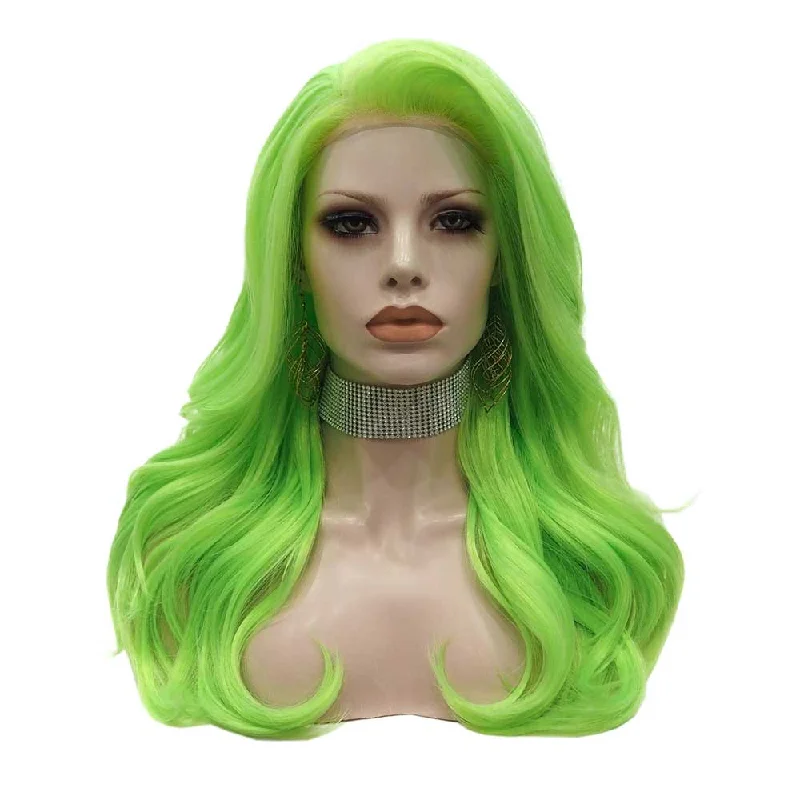 Lace wig with a curly texture for a bold and stylish choicePremium Wig - Fluorescent Green Side Sweep Long Lace Front Wig