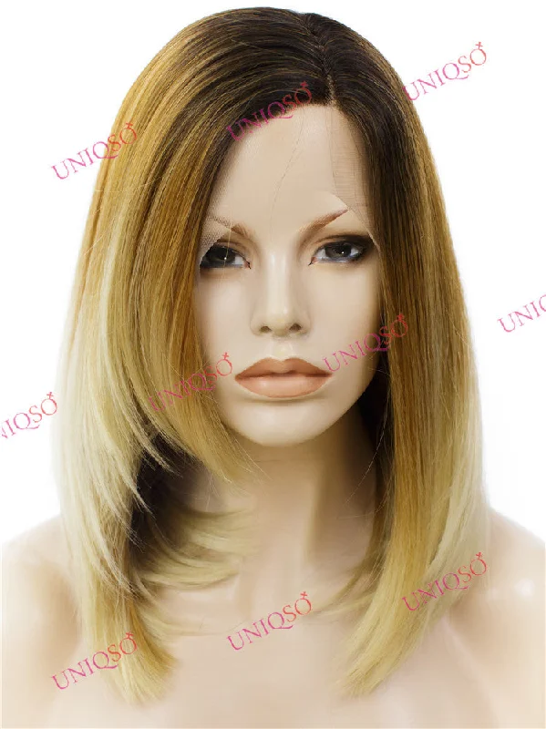 Lace wig with a 13x4 lace frontal for a wide - parting areaPremium Wig - Reverse-Ombre Blonde Lace Front Synthetic Wig