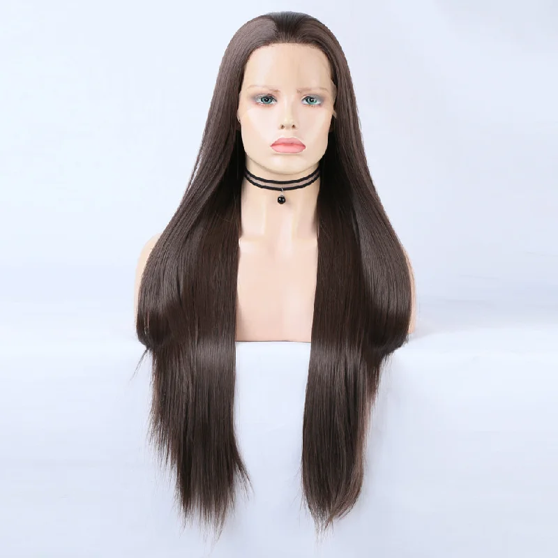 Lace wig with a straight texture for a sleek and minimalist lookSmooth Petals Long Hair Front Lace Wig